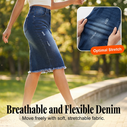 👗 50% RABATT! ✨ Damenrock aus Denim mit Hoher Taille & Ausgefranstem Saum – Trendy Look, Figurbetont & Perfekt Für Den Alltag 🌸