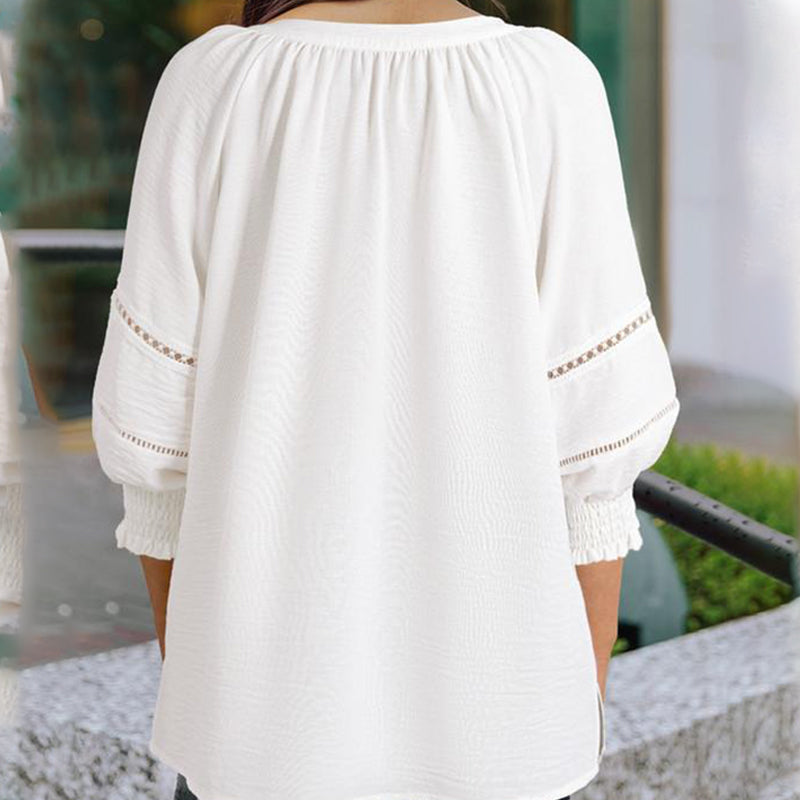 👚 50% RABATT! 🌸 Elegante Boho-Bluse mit V-Ausschnitt & Laternenärmeln – Luftig, Leicht & Figurumschmeichelnd für Einen Romantischen Look ✨