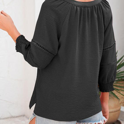 👚 50% RABATT! 🌸 Elegante Boho-Bluse mit V-Ausschnitt & Laternenärmeln – Luftig, Leicht & Figurumschmeichelnd für Einen Romantischen Look ✨