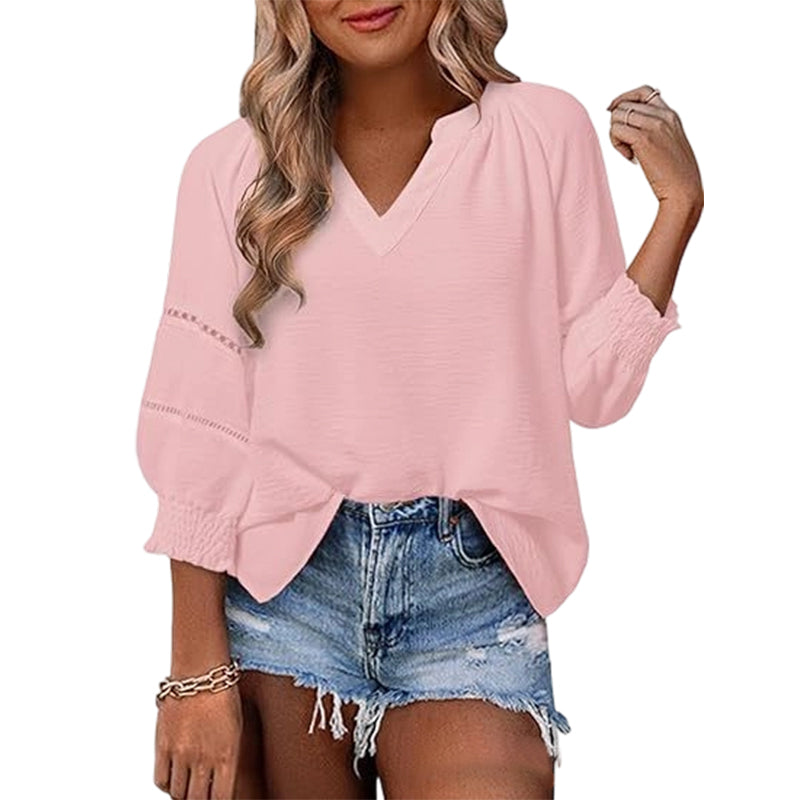 👚 50% RABATT! 🌸 Elegante Boho-Bluse mit V-Ausschnitt & Laternenärmeln – Luftig, Leicht & Figurumschmeichelnd für Einen Romantischen Look ✨