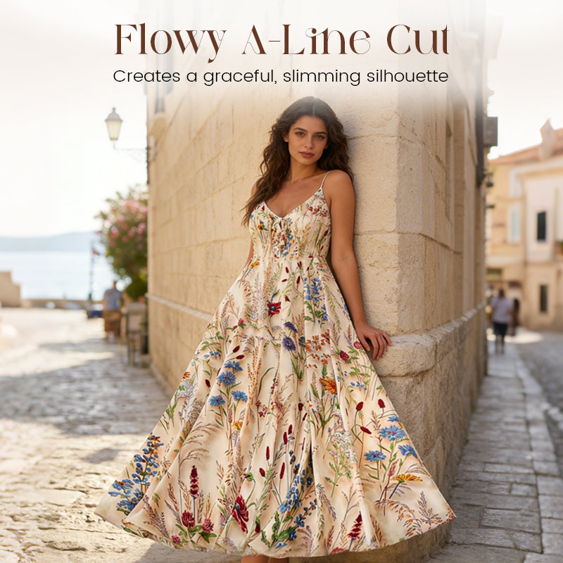 👗 55% RABATT! 🌸 Plus-Size-Midikleid mit Blumenmuster & Spaghettiträgern – Figurschmeichelnd, Leicht & Perfekt für Den Frühling 🌿