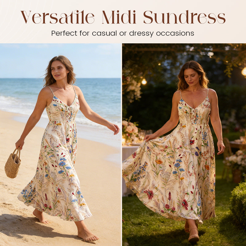 👗 55% RABATT! 🌸 Plus-Size-Midikleid mit Blumenmuster & Spaghettiträgern – Figurschmeichelnd, Leicht & Perfekt für Den Frühling 🌿