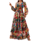 Romantisches Blumenkleid mit V-Ausschnitt und Laternenärmeln👗