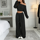Damen-Off-Shoulder-Sweatshirt- und Wide-Leg-Hose-Set