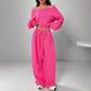 Damen-Off-Shoulder-Sweatshirt- und Wide-Leg-Hose-Set