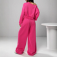 Damen-Off-Shoulder-Sweatshirt- und Wide-Leg-Hose-Set