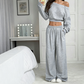 Damen-Off-Shoulder-Sweatshirt- und Wide-Leg-Hose-Set