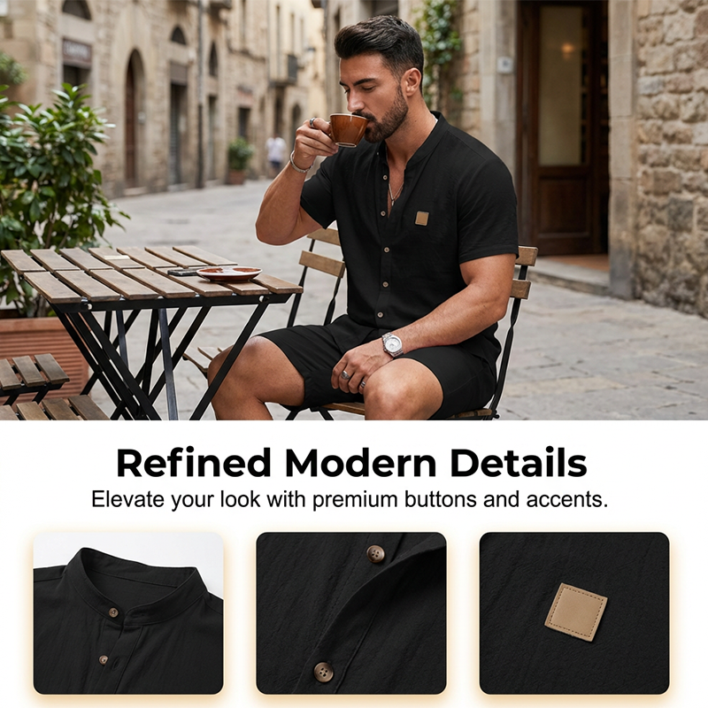👔 50% RABATT! 🌞 Modernes Stehkragen-Hemd – Atmungsaktives Herren Kurzarmhemd im Relaxed Fit Für Einen Lässigen & Stilvollen Look 👕