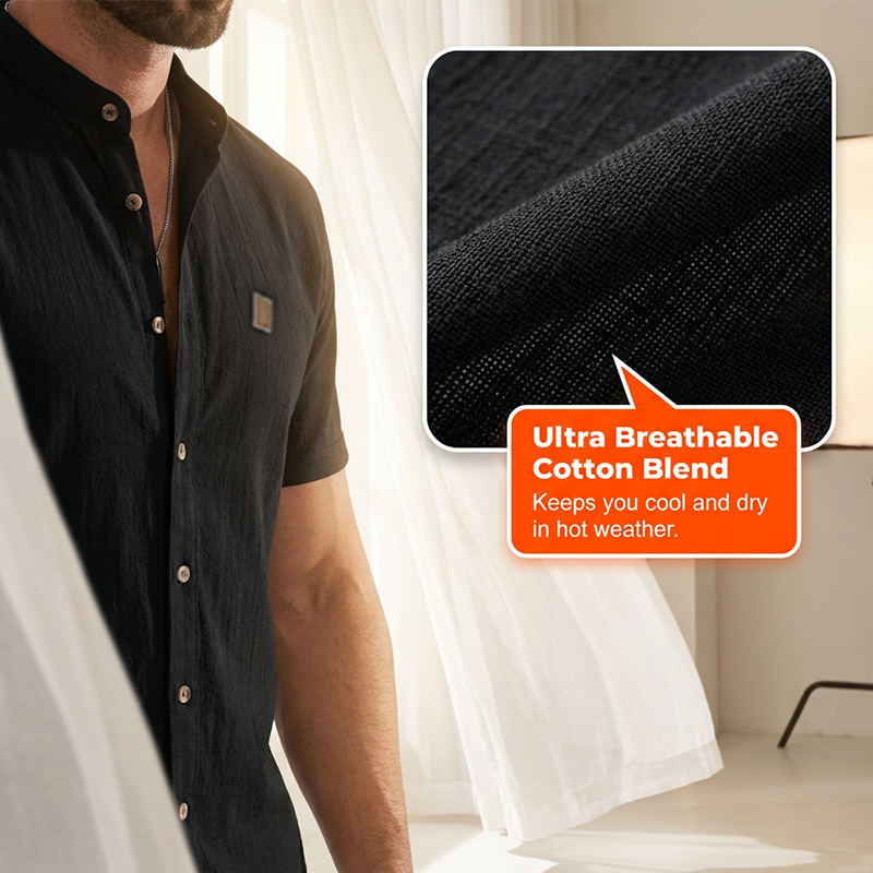 👔 50% RABATT! 🌞 Modernes Stehkragen-Hemd – Atmungsaktives Herren Kurzarmhemd im Relaxed Fit Für Einen Lässigen & Stilvollen Look 👕