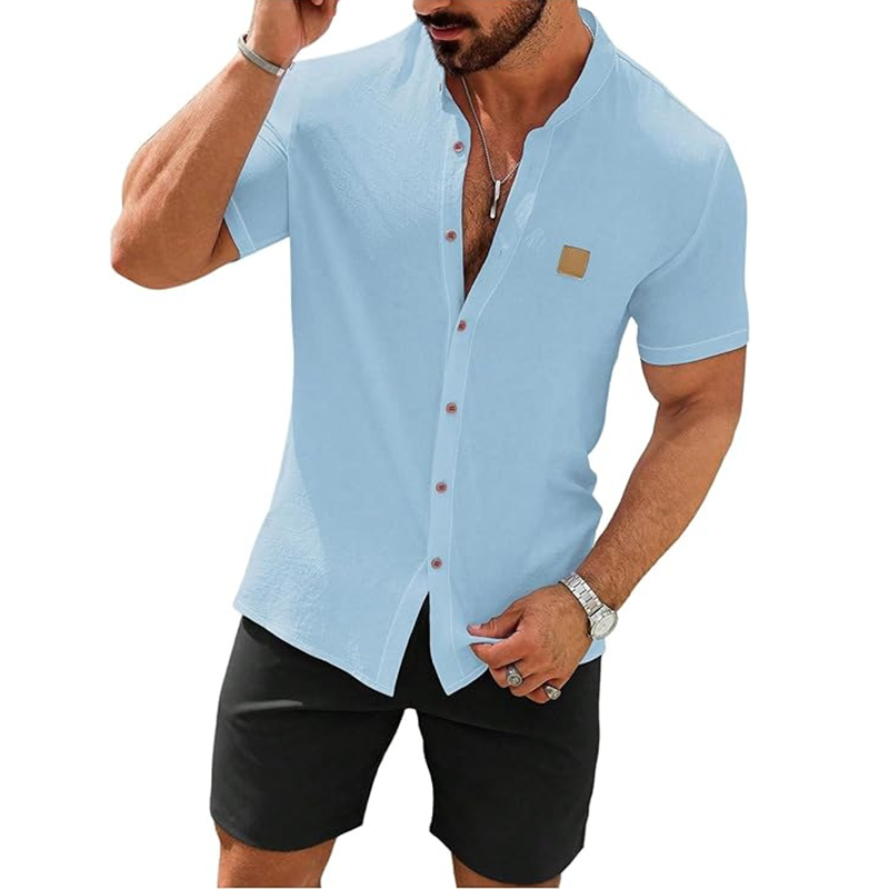 👔 50% RABATT! 🌞 Modernes Stehkragen-Hemd – Atmungsaktives Herren Kurzarmhemd im Relaxed Fit Für Einen Lässigen & Stilvollen Look 👕