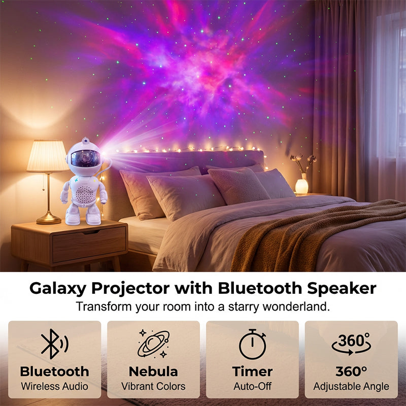 Roboter-Astronaut mit Sternenhimmel-Projektor und Bluetooth-Lautsprecher