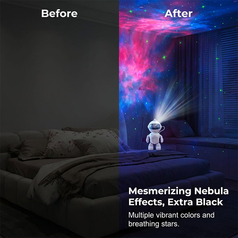 Roboter-Astronaut mit Sternenhimmel-Projektor und Bluetooth-Lautsprecher