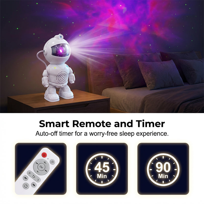 Roboter-Astronaut mit Sternenhimmel-Projektor und Bluetooth-Lautsprecher