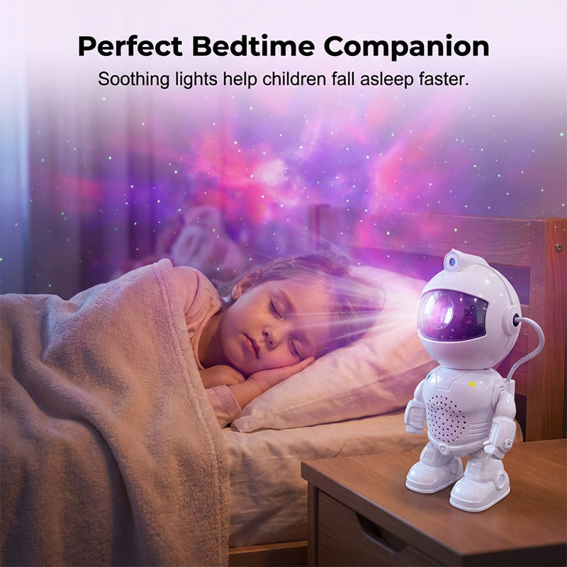 Roboter-Astronaut mit Sternenhimmel-Projektor und Bluetooth-Lautsprecher
