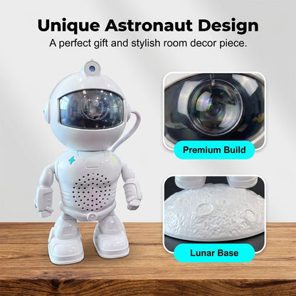 Roboter-Astronaut mit Sternenhimmel-Projektor und Bluetooth-Lautsprecher