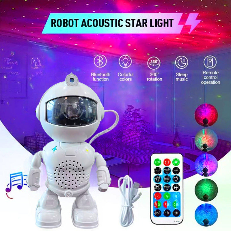 Roboter-Astronaut mit Sternenhimmel-Projektor und Bluetooth-Lautsprecher