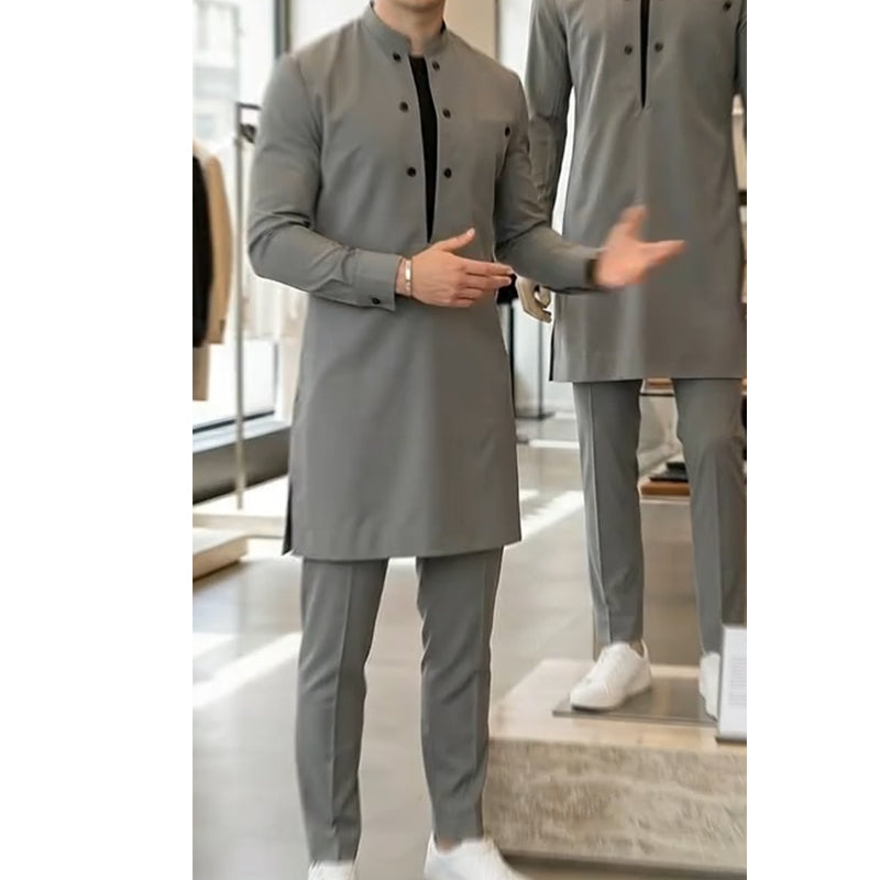 👔Tunika-Set für Herren – Stehkragen, Zweireihig & Atmungsaktiv (S-5XL) Für Einen Stilvollen Auftritt 🎩