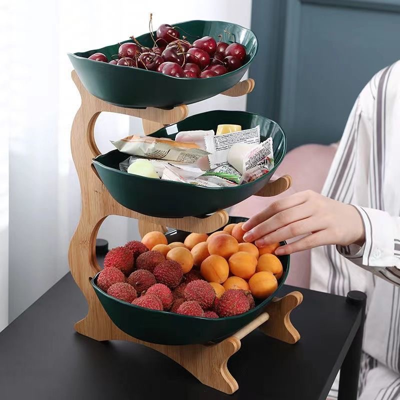 3-Schicht Obstschale mit Holzständer