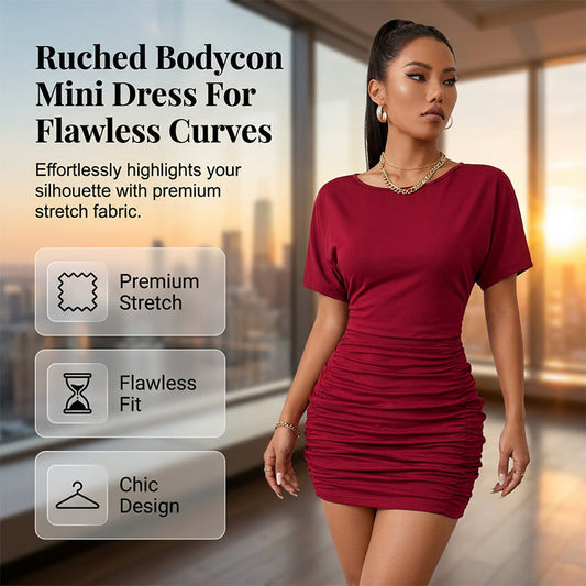 Kurzärmeliges gerafftes Bodycon-Minikleid für Damen