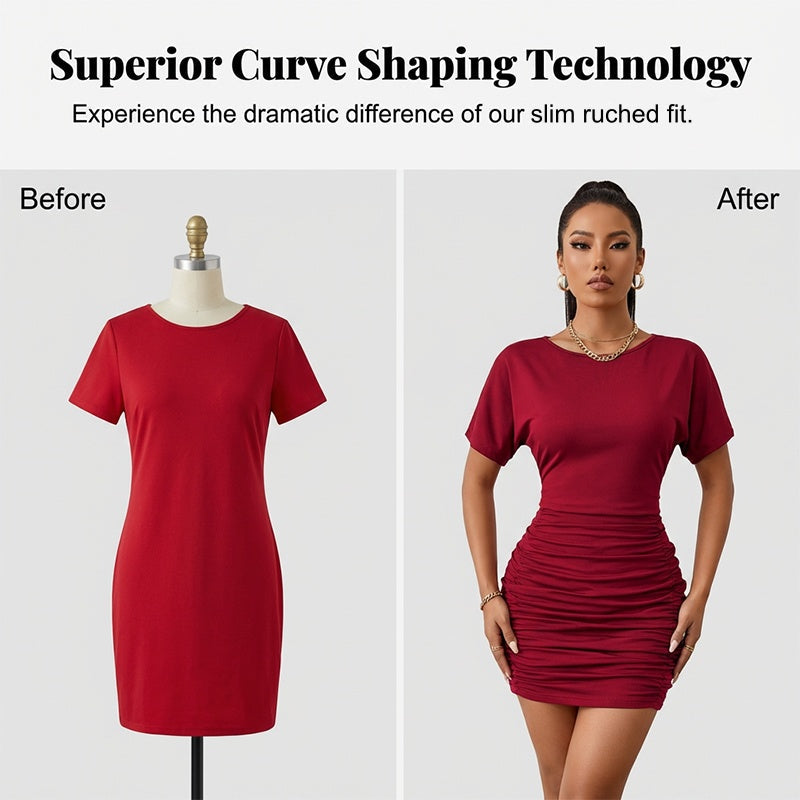 Kurzärmeliges gerafftes Bodycon-Minikleid für Damen