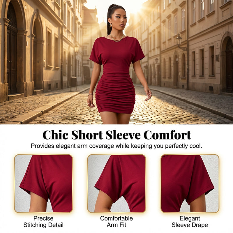 Kurzärmeliges gerafftes Bodycon-Minikleid für Damen