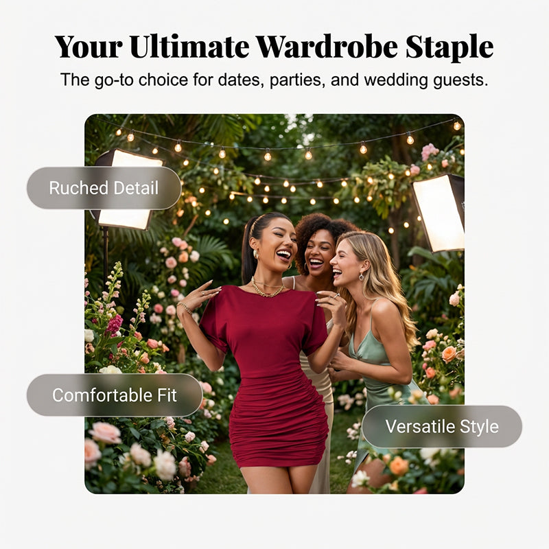 Kurzärmeliges gerafftes Bodycon-Minikleid für Damen