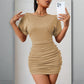 Kurzärmeliges gerafftes Bodycon-Minikleid für Damen