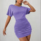 Kurzärmeliges gerafftes Bodycon-Minikleid für Damen