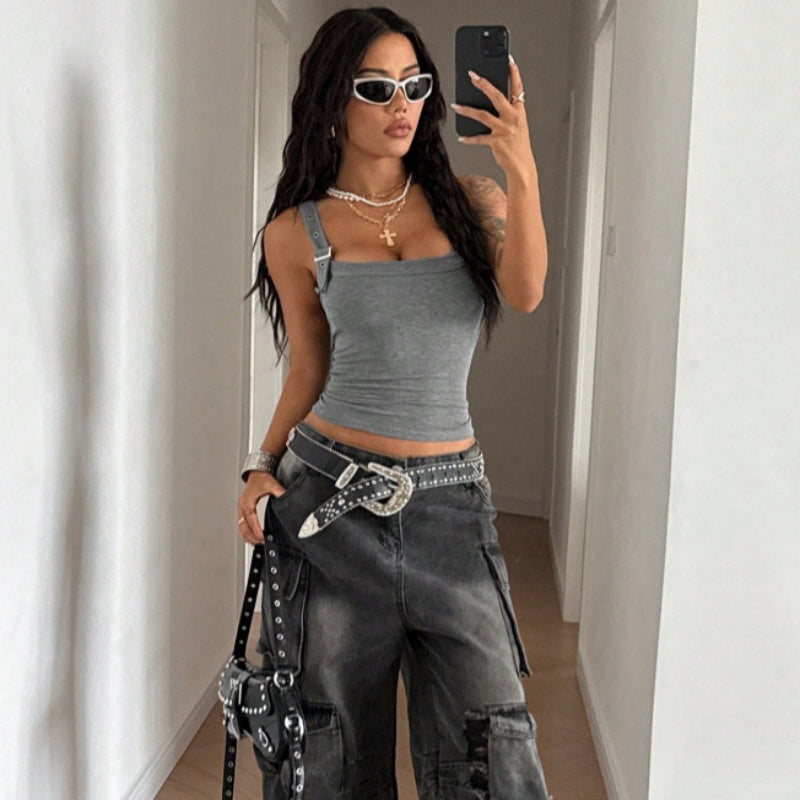 Rippen-Tanktop für Frauen mit verstellbarem Bügelverschluss