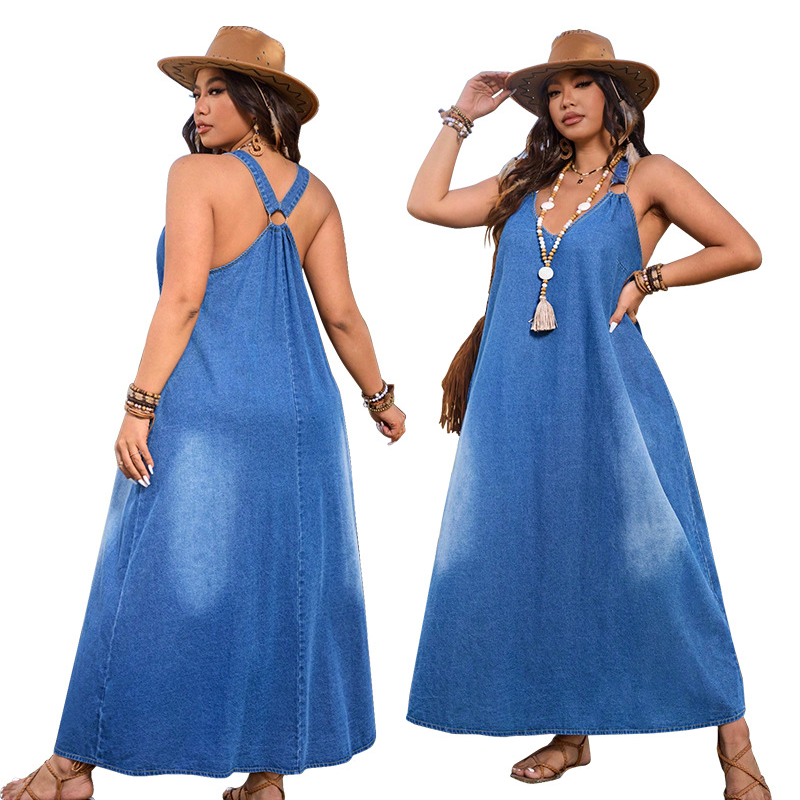 👗 50% RABATT! ✨ Lässiges Locker Sitzendes Denim-Maxikleid mit V-Ausschnitt – Bequem, Vielseitig & Perfekt Für Den Alltag 🌸