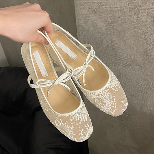 ✨🎀Elegante Ballerinas aus Mesh mit Schleife