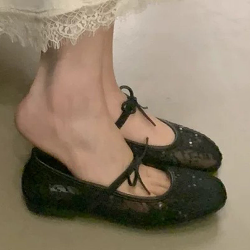 ✨🎀Elegante Ballerinas aus Mesh mit Schleife