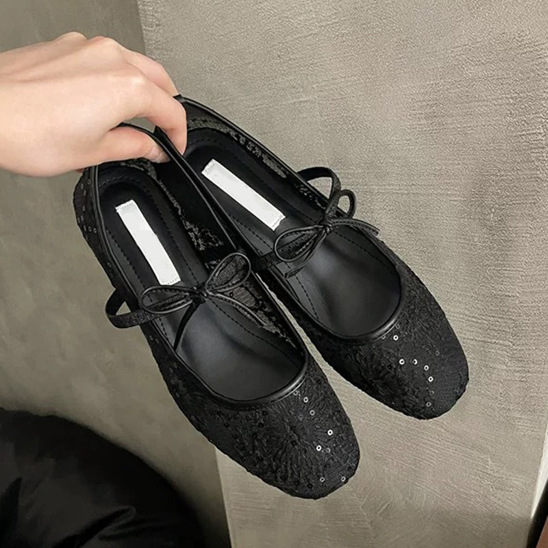 ✨🎀Elegante Ballerinas aus Mesh mit Schleife