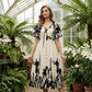 👗Sonderangebot für nur 29,99 €!!🌿 Elegantes Botanisch Bedrucktes V-Ausschnitt-Midikleid – Leicht, Vielseitig & Perfekt Für Jeden Anlass 🌸