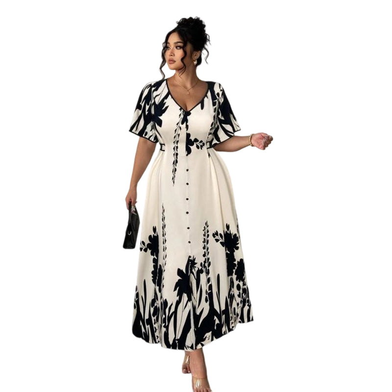 👗Sonderangebot für nur 29,99 €!!🌿 Elegantes Botanisch Bedrucktes V-Ausschnitt-Midikleid – Leicht, Vielseitig & Perfekt Für Jeden Anlass 🌸