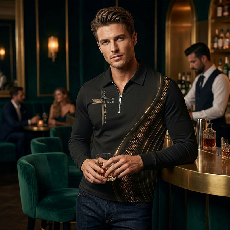 🎁NEU EINGETROFFEN 60% RABATT💥 Lässiges Retro-Polohemd für Herren mit langen Ärmeln und Reißverschluss