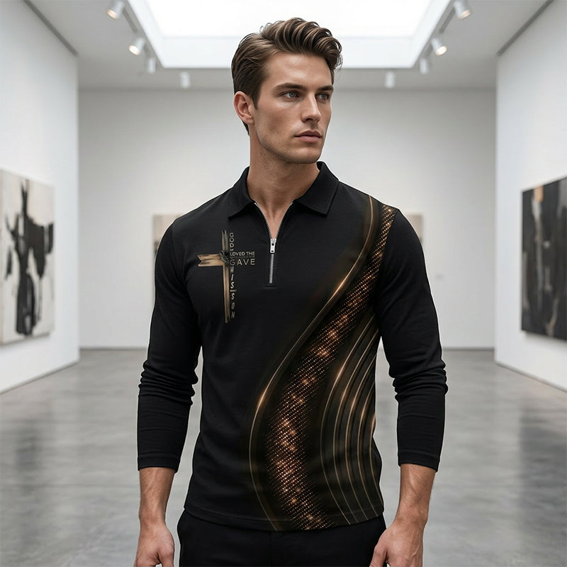 🎁NEU EINGETROFFEN 60% RABATT💥 Lässiges Retro-Polohemd für Herren mit langen Ärmeln und Reißverschluss