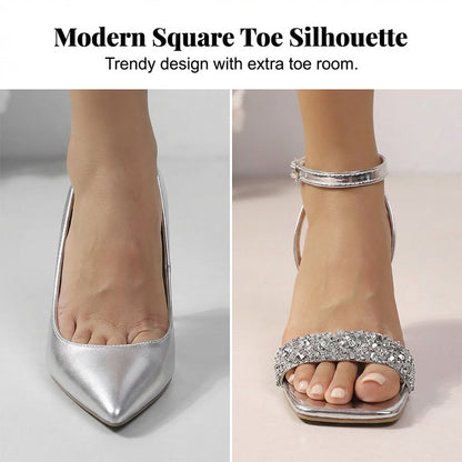 Sandalen mit Knöchelriemen und Strasssteinen sowie skulpturalem Absatz