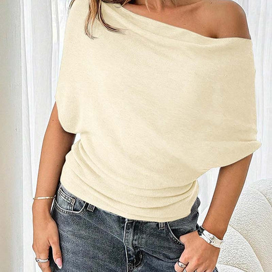 Damen Asymmetrisches Off-Shoulder-Oberteil mit Fledermausärmeln – Stilvolles Design & weicher Komfort 🦇✨