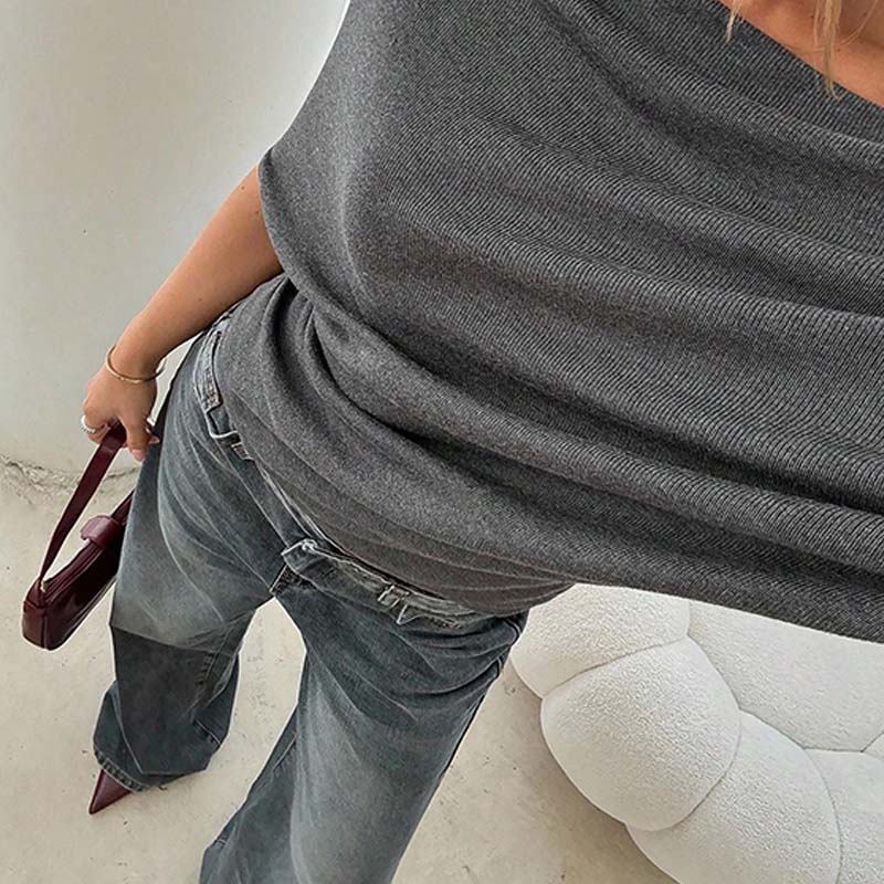 Damen Asymmetrisches Off-Shoulder-Oberteil mit Fledermausärmeln – Stilvolles Design & weicher Komfort 🦇✨