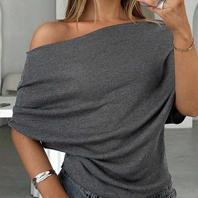 Damen Asymmetrisches Off-Shoulder-Oberteil mit Fledermausärmeln – Stilvolles Design & weicher Komfort 🦇✨