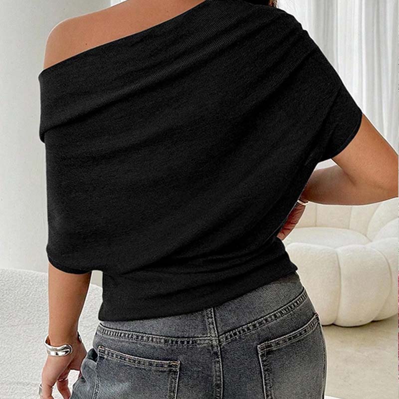 Damen Asymmetrisches Off-Shoulder-Oberteil mit Fledermausärmeln – Stilvolles Design & weicher Komfort 🦇✨