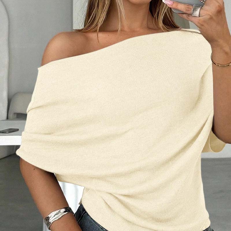 Damen Asymmetrisches Off-Shoulder-Oberteil mit Fledermausärmeln – Stilvolles Design & weicher Komfort 🦇✨