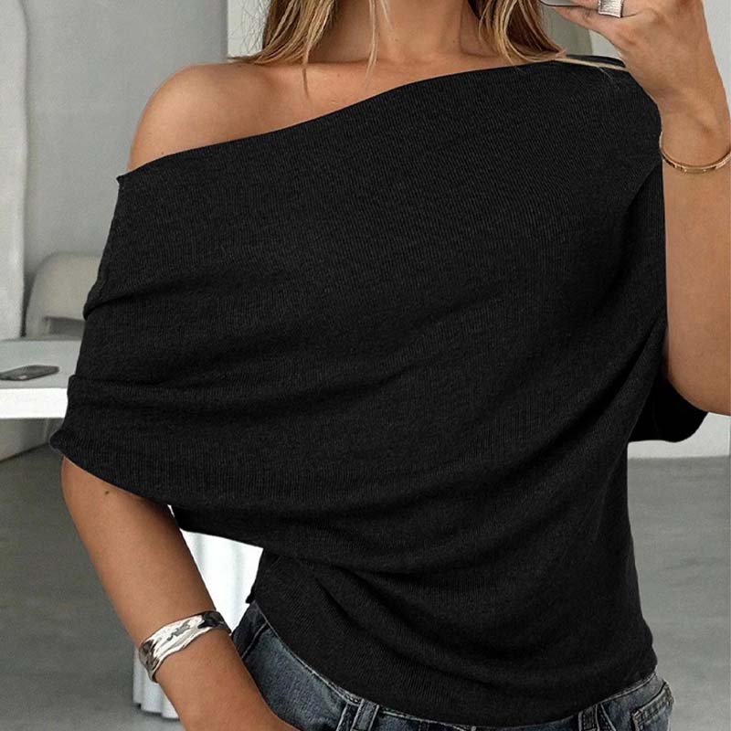 Damen Asymmetrisches Off-Shoulder-Oberteil mit Fledermausärmeln – Stilvolles Design & weicher Komfort 🦇✨