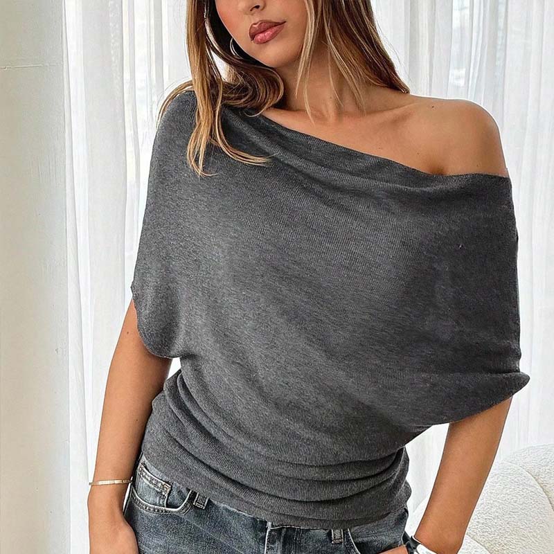 Damen Asymmetrisches Off-Shoulder-Oberteil mit Fledermausärmeln – Stilvolles Design & weicher Komfort 🦇✨