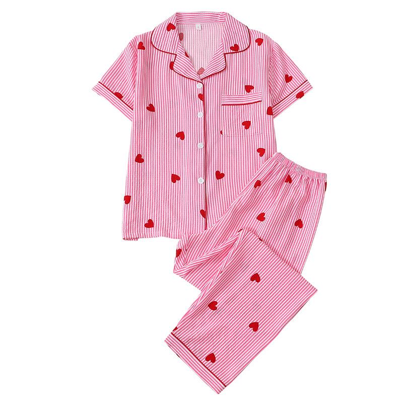 Damen-Pyjama-Set mit Herzprint und Streifen