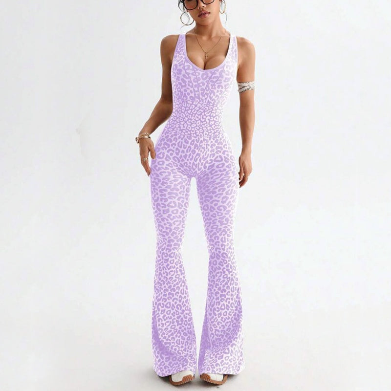 🔥Neuheit 2026🔥 Trainings-Jumpsuit für Damen mit Leopardenmuster und integriertem BH