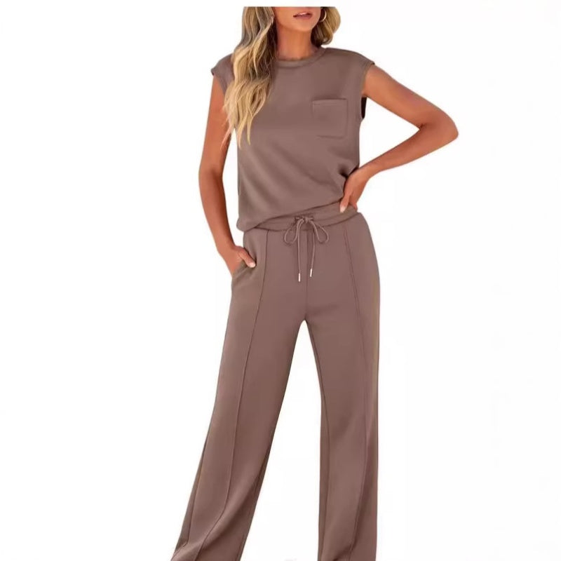😍Lässiges Damen-Set aus ärmellosem Top und Hose mit Kordelzug, 2-teilig