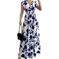 👗Maxikleid mit Blumenmuster, V-Ausschnitt und geraffter Taille