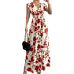 👗Maxikleid mit Blumenmuster, V-Ausschnitt und geraffter Taille